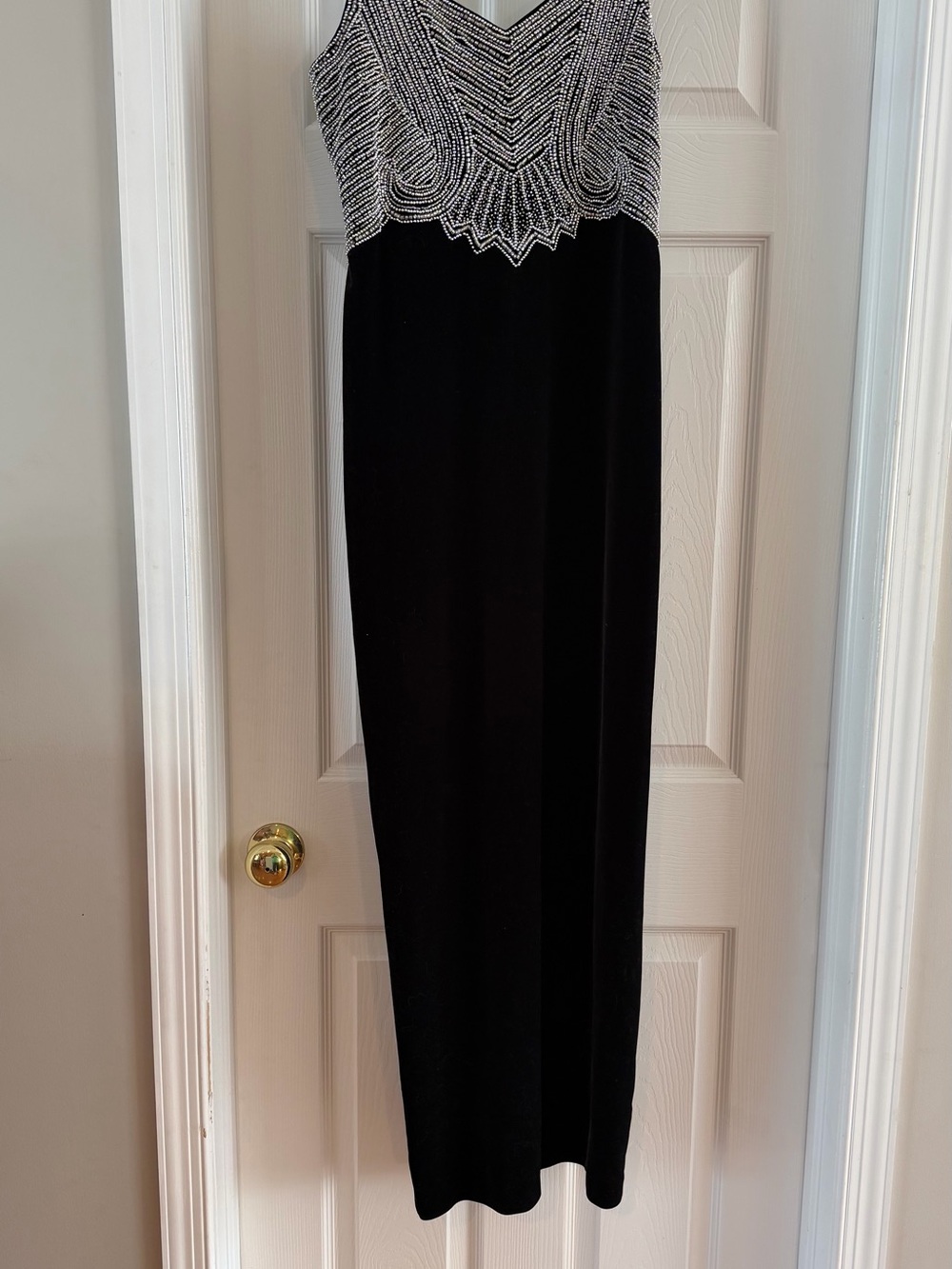 Stenay Black Velvet Maxi Dress with Silver Beaded Bodice. Size 8